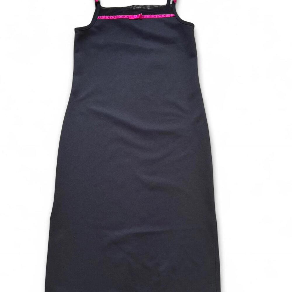 Vintage black and pink midi dress with rose appliqué